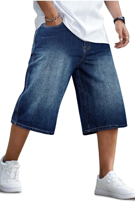 Men's Baggy Loose Fit Below Knee Denim Shorts