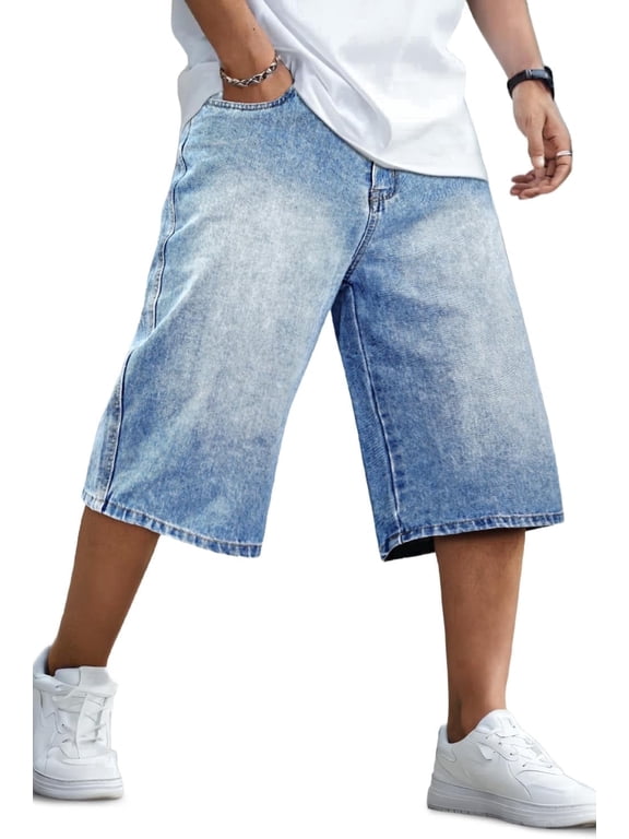 Men's Baggy Loose Fit Below Knee Denim Shorts