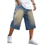 GINGTTO Men's Baggy Loose Fit Below Knee Denim Shorts Vintage Blue