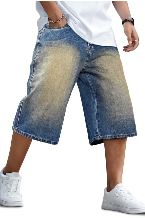 Men's Baggy Loose Fit Below Knee Denim Shorts