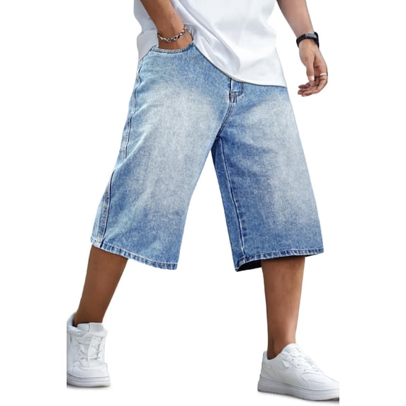 GINGTTO Men's Baggy Loose Fit Below Knee Denim Shorts