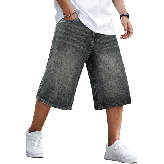 GINGTTO Men's Baggy Loose Fit Below Knee Denim Shorts
