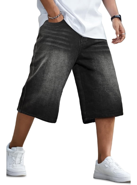 Mens Baggy Shorts Loose Fit Long Denim Shorts Below Knee 15 in