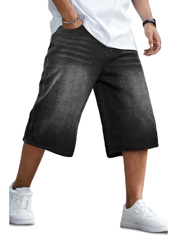 Men's Baggy Loose Fit Below Knee Denim Shorts
