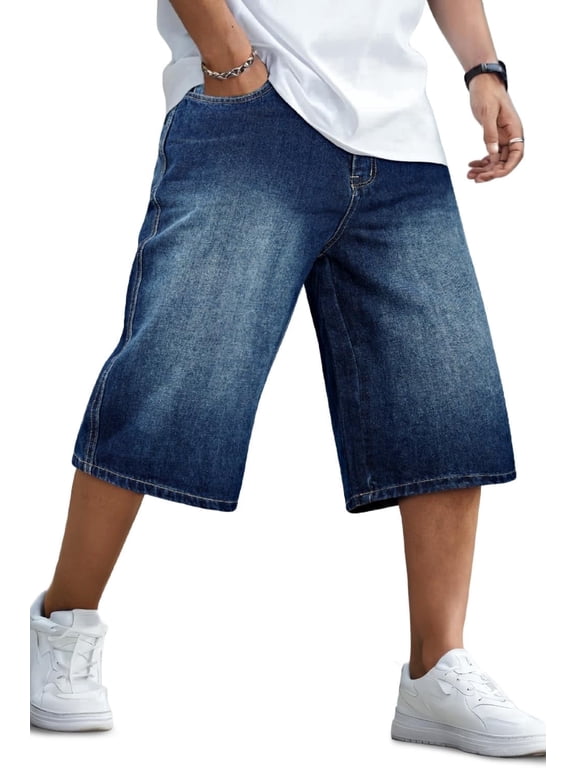 Men's Baggy Loose Fit Below Knee Denim Shorts