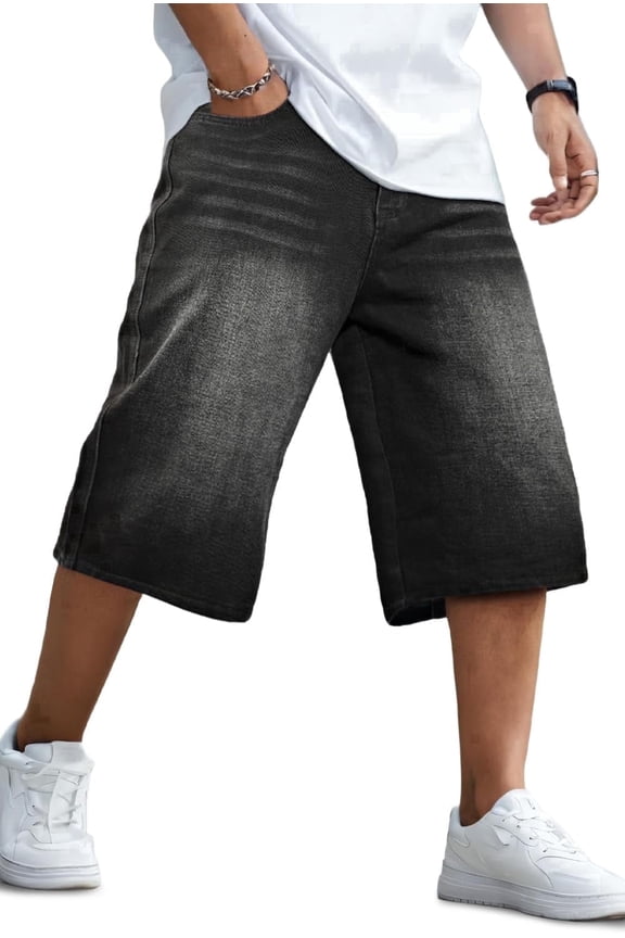 Men's Baggy Loose Fit Below Knee Denim Shorts