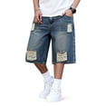 thumbnail image 1 of GINGTTO Men's Ripped Baggy Fit Below Knee Denim Shorts, 1 of 8