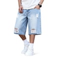 thumbnail image 1 of GINGTTO Men's Ripped Baggy Fit Below Knee Denim Shorts, 1 of 8