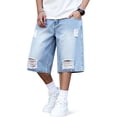 thumbnail image 1 of GINGTTO Men's Ripped Baggy Fit Below Knee Denim Shorts, 1 of 10