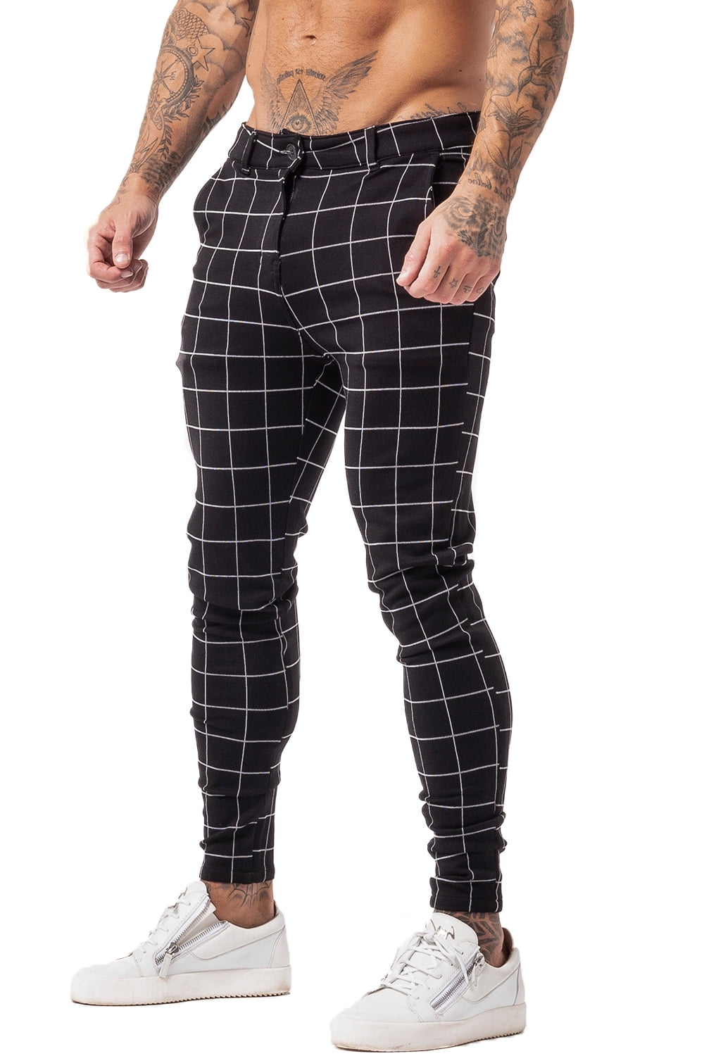 GINGTTO Mens Chinos Slim Fit Flat-Front Skinny Dress Pants Black