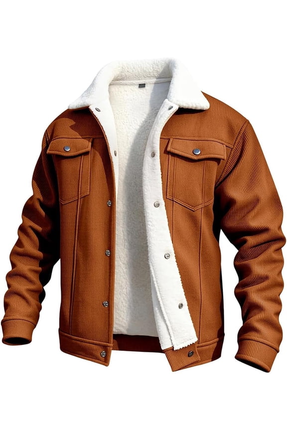 Mens Corduroy Jacket Fleece Lined Trucker Sherpa Winter Coat