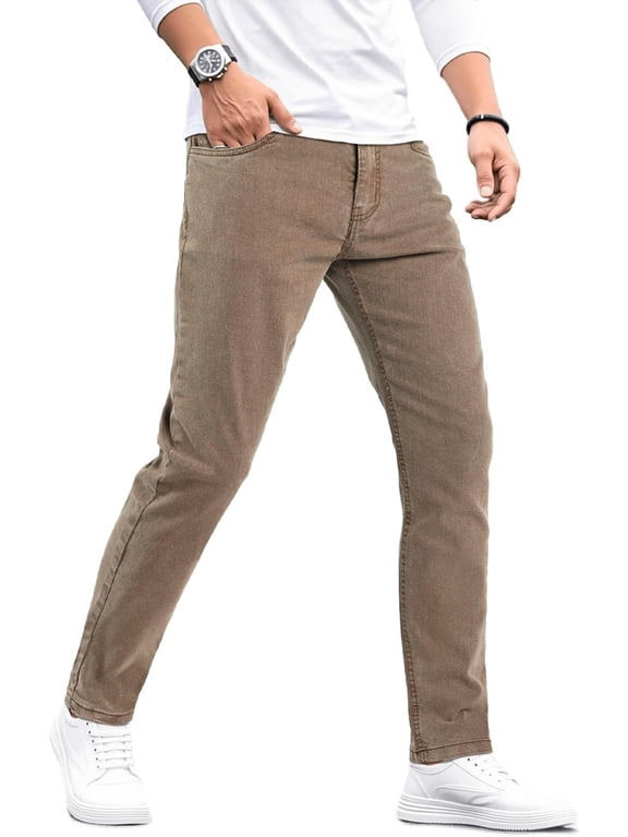 Mens Elastic Lightweight Denim Jeans Comfort Flex Slim Fit Trousers for Everyday