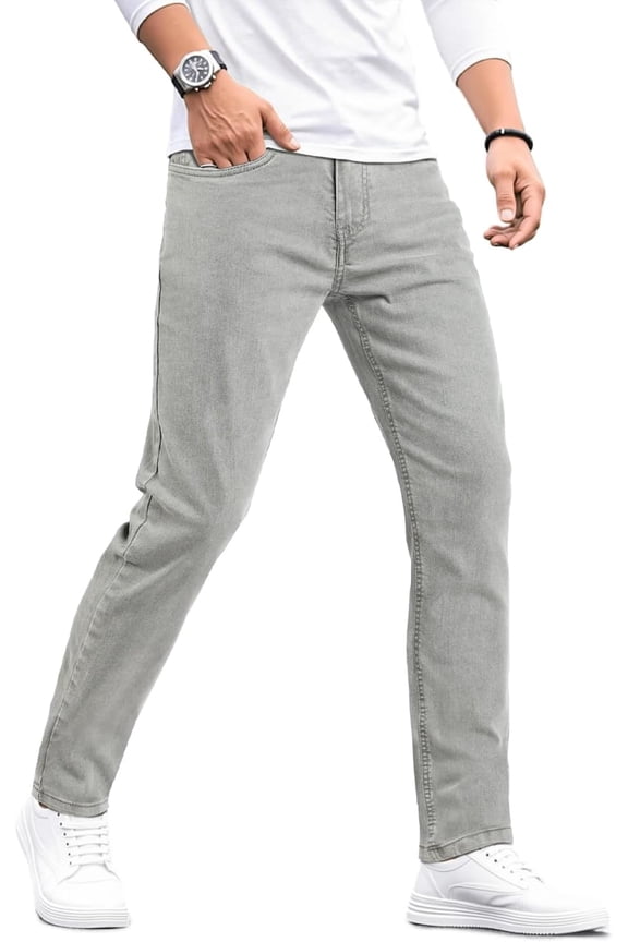 Mens Elastic Lightweight Denim Jeans Comfort Flex Slim Fit Trousers for Everyday