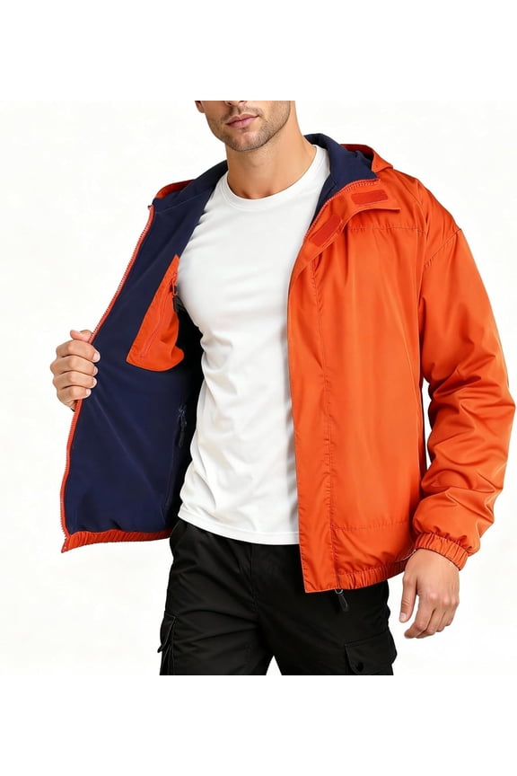 Mens Winter Jacket Softshell Fleece Lind with Detatchable Hood,Reversible Bomber Windbreaker for Men