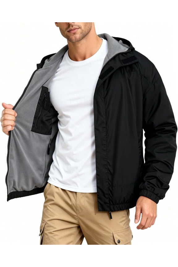 Men's Winter Softshell Fleece Lined Reversible Bomber Jacket with Detachable HoodGINGTTO Mens Winter Jacket Softshell Fleece Lind with Detatchable Hood，Reversible Bomber Windbreaker for Men