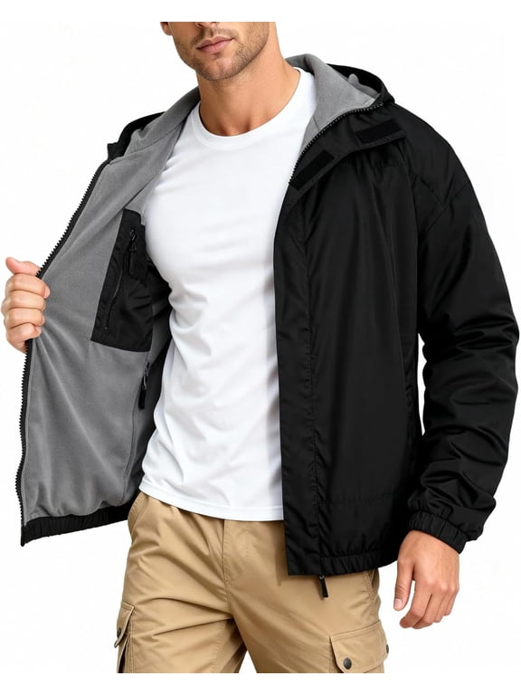 Men's Winter Softshell Fleece Lined Reversible Bomber Jacket with Detachable HoodGINGTTO Mens Winter Jacket Softshell Fleece Lind with Detatchable Hood,Reversible Bomber Windbreaker for Men
