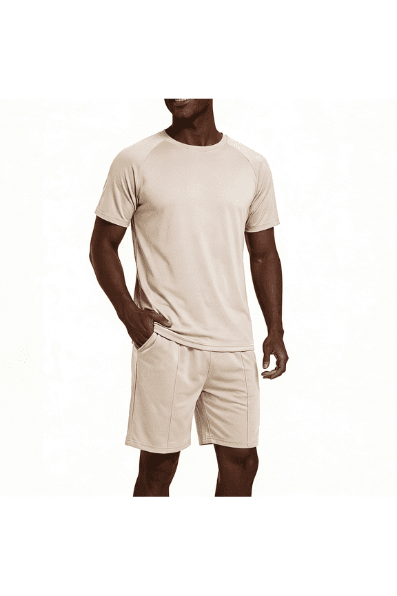 Men's Summer 2 Piece Short Set Casual Athletic Workout Outfits Loose Fit T-Shirt and Elastic Waist Shorts