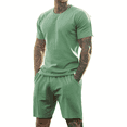 thumbnail image 1 of GINGTTO Men’s Green Active Workout Set, Short Sleeve Tee & Athletic Shorts - Moisture Wicking Summer Outfit for Gym, Running & Outdoor Training, 1 of 9