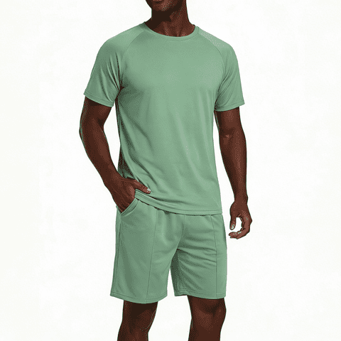 Men's Green 2 piece Casual Athletic Workout Short Set with T-Shirt
