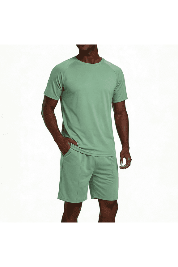 Men's Summer 2 Piece Short Set Casual Athletic Workout Outfits Loose Fit T-Shirt and Elastic Waist Shorts