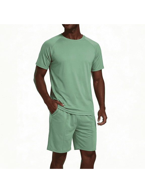 Men's Casual Athletic Workout Short Set - Green L