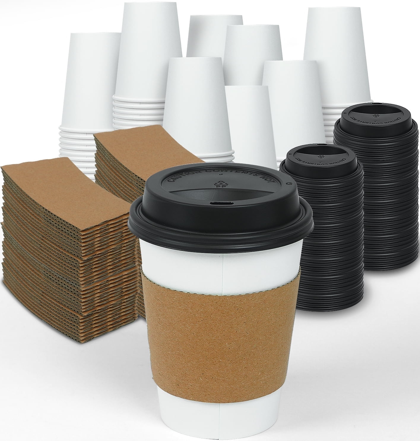 GINKGO 100 Pack 12 oz Disposable Paper Coffee Cups with Lids and Sleeves, Hot Coffee Cups