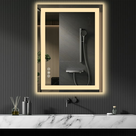 JIOABL 24X36 LED Bathroom Mirror with Lights, Anti-Fog, Dimmable, Backlit   Front Lit, Lighted Bathroom Vanity Mirror for Wall, Memory Function, Tempered Glass, Shatter-Proof