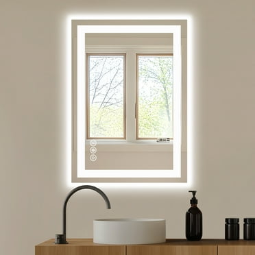 GINNA LED Bathroom Mirror 20"x 28" with Stepless Dimmable Wall Mirrors with Anti-Fog, Vanity Mirror with 3 Color Modes, Shatter-Proof, Bathroom Mirror with LED Lights