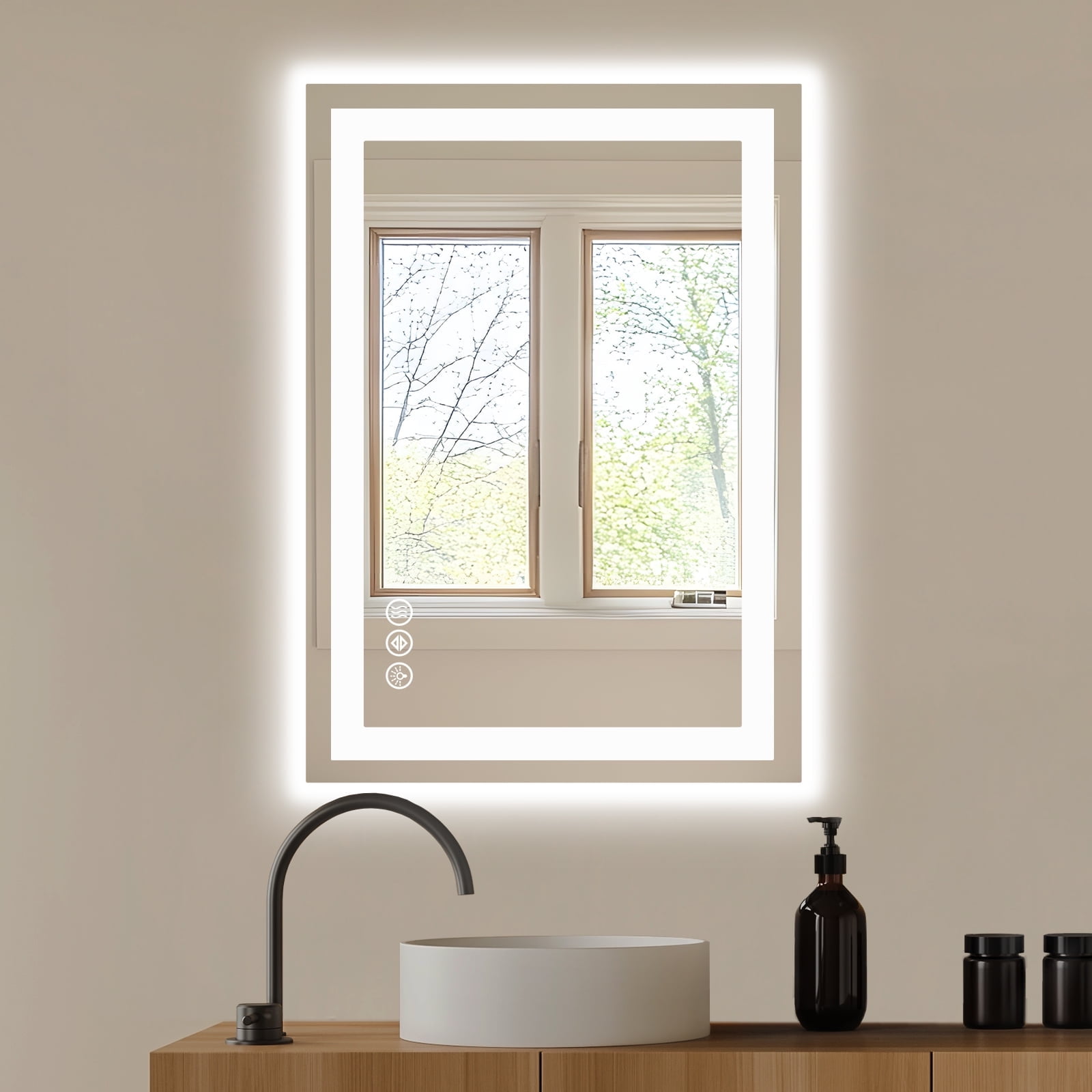 JIOABL LED Bathroom Mirror 20"x 28" with Stepless Dimmable Wall Mirrors with Anti-Fog, Vanity Mirror with 3 Color Modes, Shatter-Proof, Bathroom Mirror with LED Lights