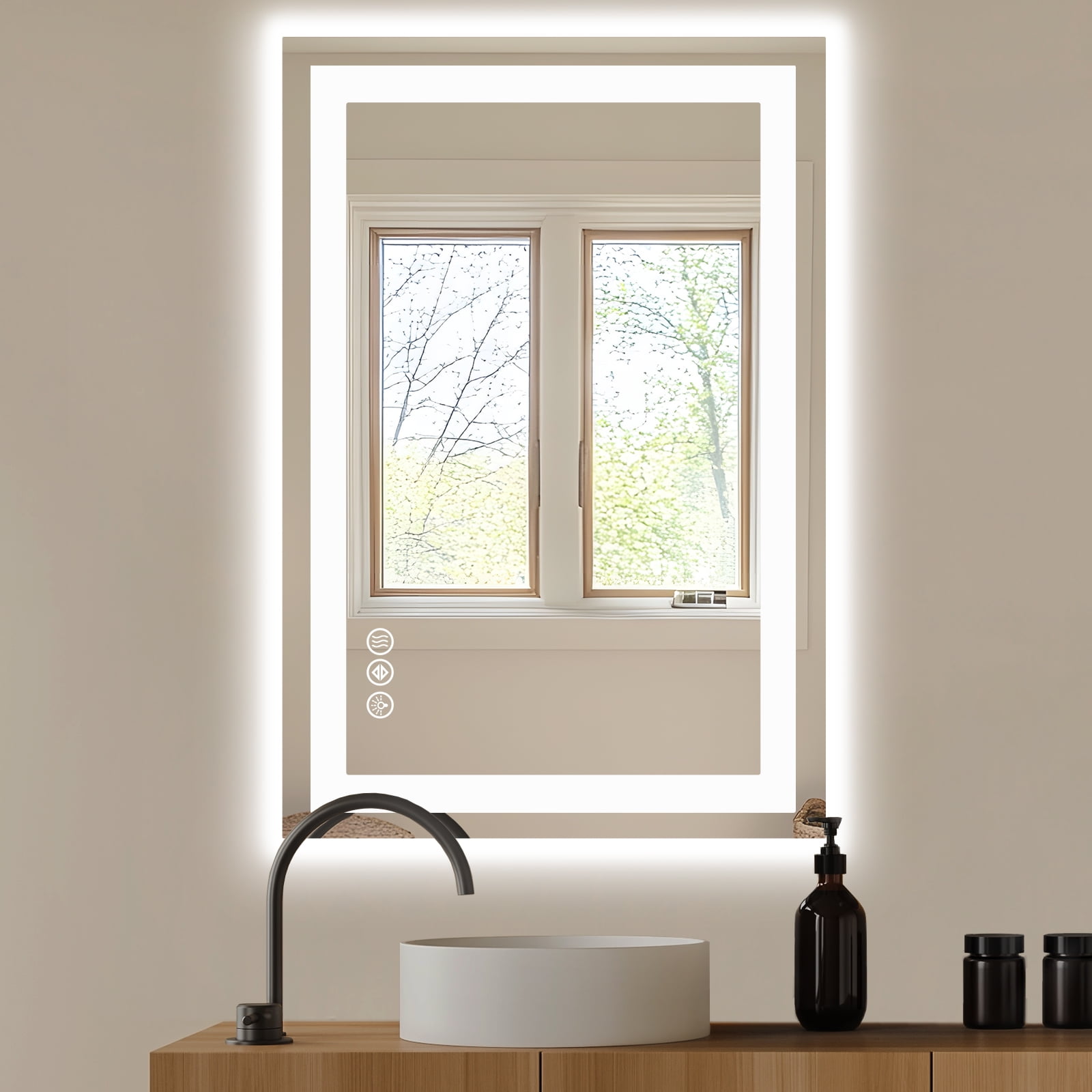 GINNA LED Bathroom Mirror 24x36 Stepless Dimmable Anti-Fog Vanity ...