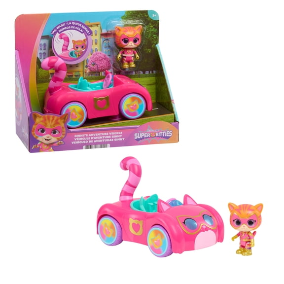 Disney Jr. SuperKitties Ginny Adventure Vehicle, Pull-Back Car with Moving Tail, Kids Ages 3+