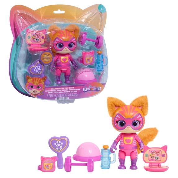 Disney Jr. SuperKitties Su-Purr Wild Ready Furr Action Ginny Figure with Furry Tail and Ears, 7-Pieces, Kids Ages 3+