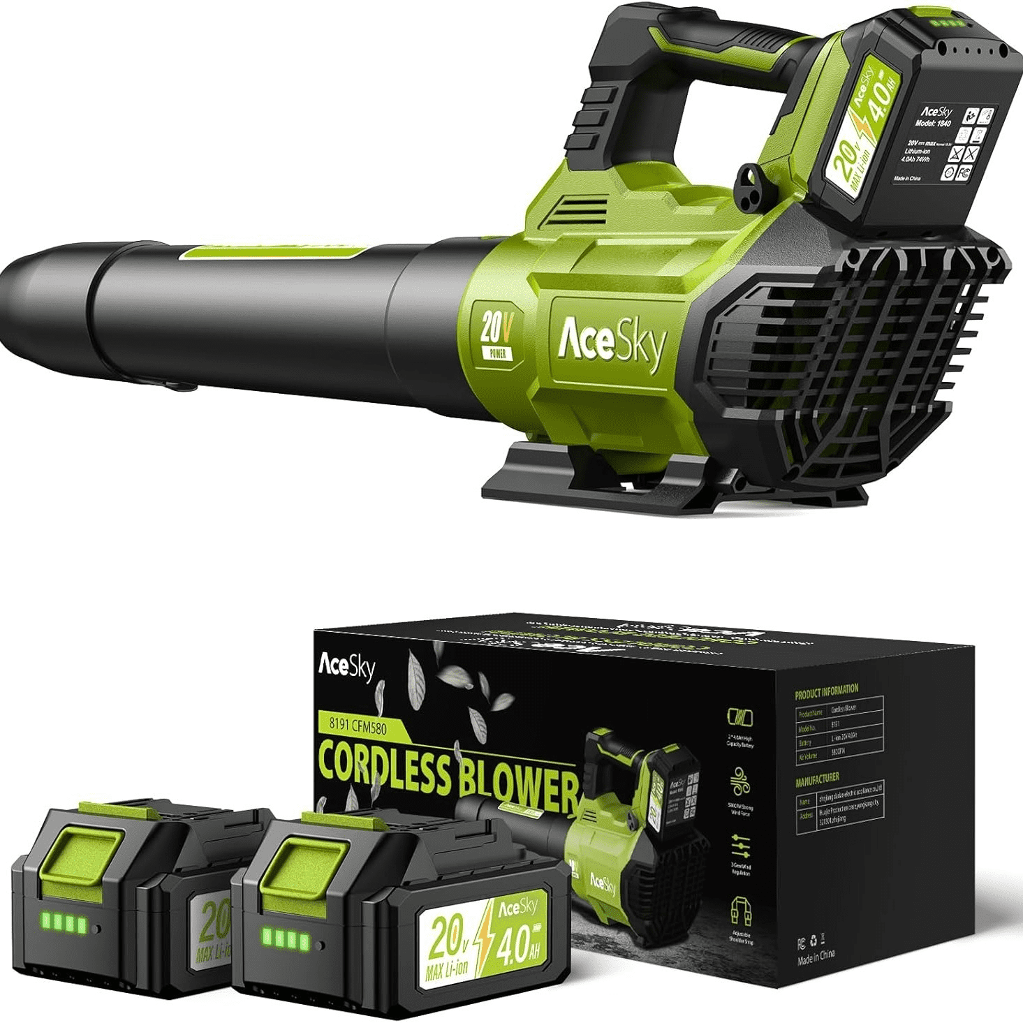 GINOST Leaf Blower Cordless, 580CFM/160MPH & 3 Speed Levels, Electric Battery-Powered Leaf Blower with 2 x 4.0Ah Batteries and Extension Nozzle, Ideal for Lawn Care, Yard Maintenance