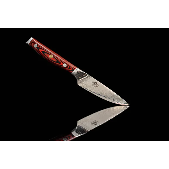 GINSU KATANA 3.5" AUS 10 Damascus Japanese Steel Heritage Paring Knife with G10 Triple Rivet Full Tang Handle