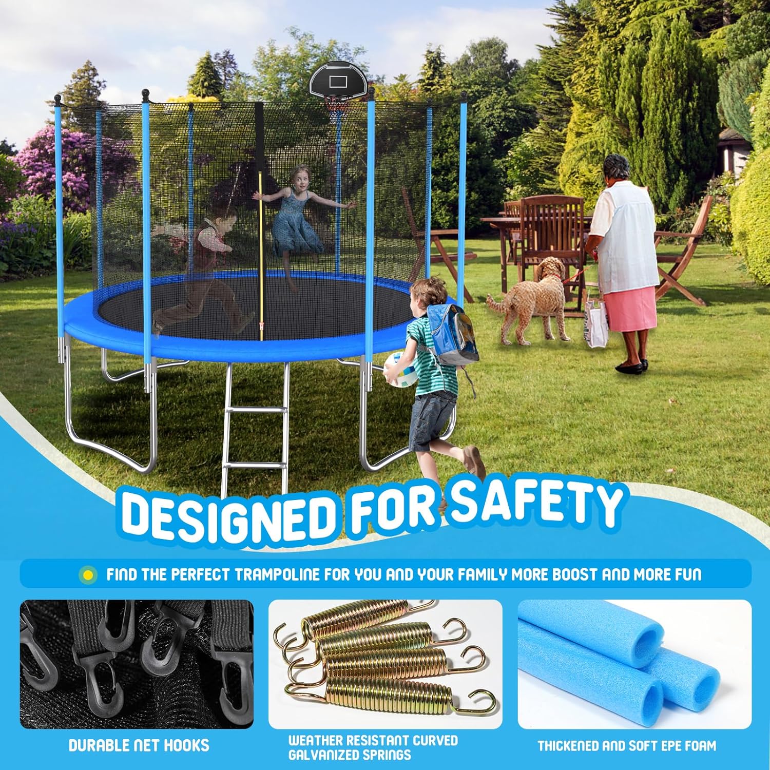 GINSYTALIOR Kids Trampoline 10FT Round Trampoline with Basketball Hoop