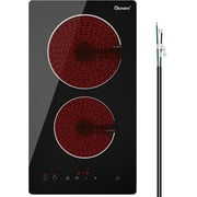 12 Inch Electric Cooktop, 2 Burner Built-in Ceramic Stove Top 3000W, 220V-240V Hardwired Double Radiant Cooktop with Touch Controls, Timer & Child Lock, No Plug