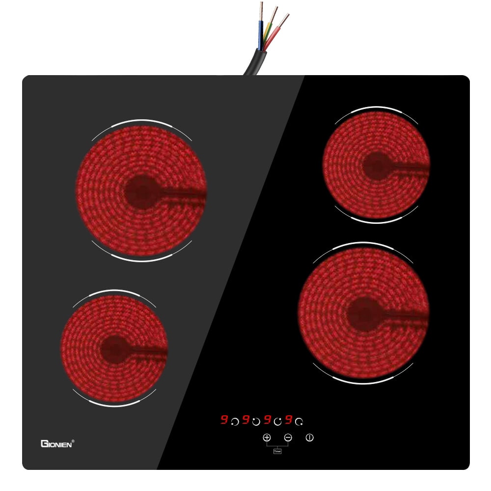 GIONIEN 24 Inch Electric Cooktop, 6000W Built-in 4 Burner Ceramic Stove ...