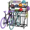 thumbnail image 1 of GIOTORENT Garage Bike Storage Rack, Heavy Duty Freestanding Adjustable Bike Rack with Shelves, Holds 3–4 Bikes, Garage Organizer with Hooks, 1 of 8