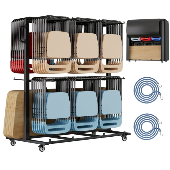 GIOTORENT Heavy Duty Folding Chair & Table Storage Cart, 800 lb Capacity, Holds 84 Chairs or 42 Chairs + 12 Tables, Lockable Swivel Wheels, Waterproof Cover & Bungee Cords