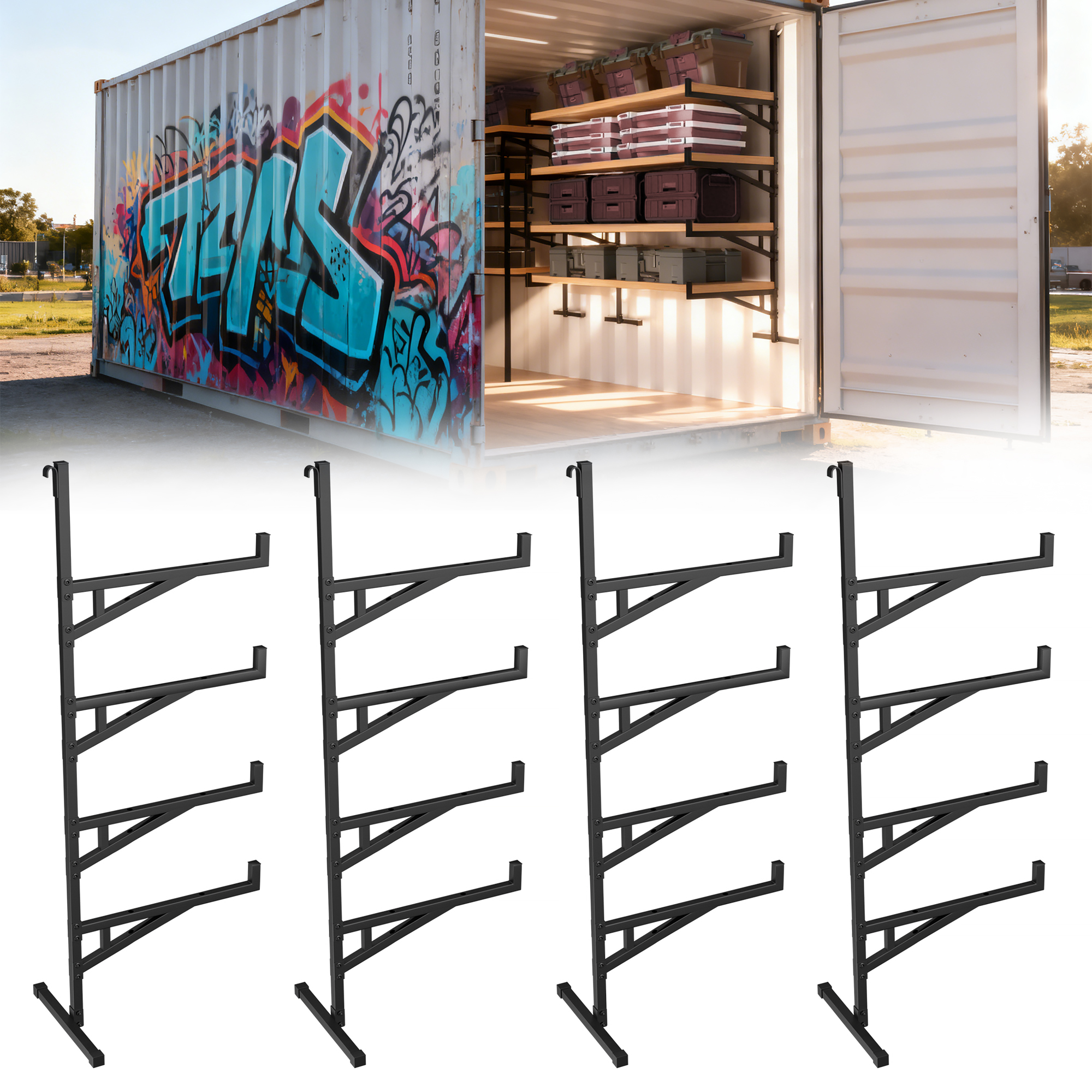 Storage Rack In Container 4 Rack GIOTORENT Heavy Duty Shipping Container Shelving, 4-Tier Wall Mounted ...