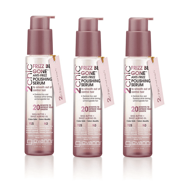 GIOVANNI 2chic Frizz Be Gone Anti-Frizz Polishing Serum, 2.75 oz. Natural  Hair Smoothing Formula with Shea Butter & Sweet Almond Oil, No Parabens, 