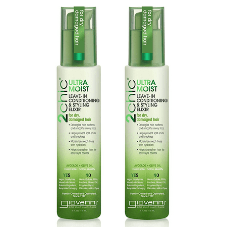 GIOVANNI 2chic Leave In Conditioning Styling Elixir - Smoothes Frizz - Aloe Vera, Shea Butter, Color Safe, Ultra-Moist (Avocado + Olive Oil), 4 Fl Oz (Pack of 2)