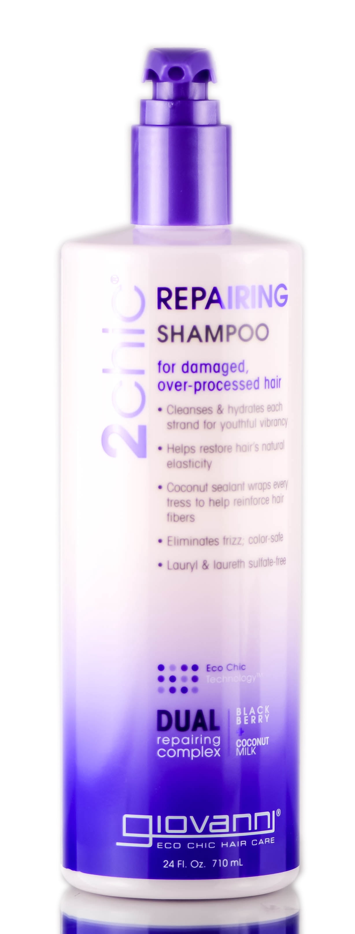 GIOVANNI 2chic Repairing Shampoo, 24 oz. Blackberry &amp; Coconut Milk for Dry Damaged Over Processed Hair, With Argan, Jojoba, Shea Butter,Sulfate Free, Color Safe, No Parabens (Pack of 1)