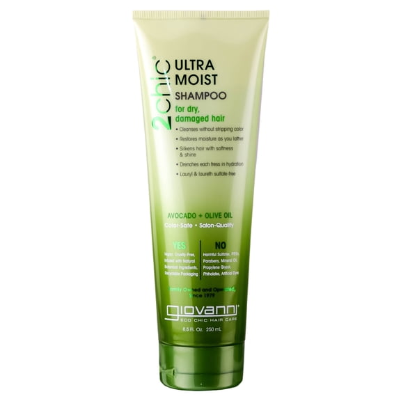 GIOVANNI 2chic Ultra Moist Shampoo, 8.5 oz. Avocado & Olive Oil, Creamy Hydration Formula, With Aloe Vera & Shea Butter, Sulfate Free, No Parabens, Color Safe (Pack of 1)