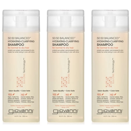 GIOVANNI 50:50 Balanced Hydrating Clarifying Shampoo, 8.5 oz. Leaves Hair pH Balanced for Over-Processed, Environmentally Stressed Hair, Sulfate Free, No Parabens, Color Safe, Gallon Size (Pack of 3)