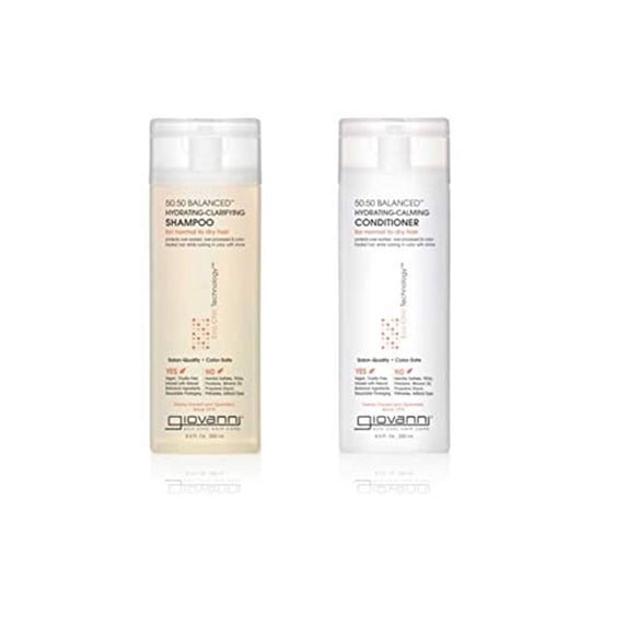 Giovanni 50:50 Balanced Hydrating Clarifying Shampoo & Calming Conditioner Set, 8.5 oz. Leaves Hair Clean & Moisturized, For Over-Processed, Stressed Hair, Aloe, Sulfate Free, Paraben Free, Color Safe