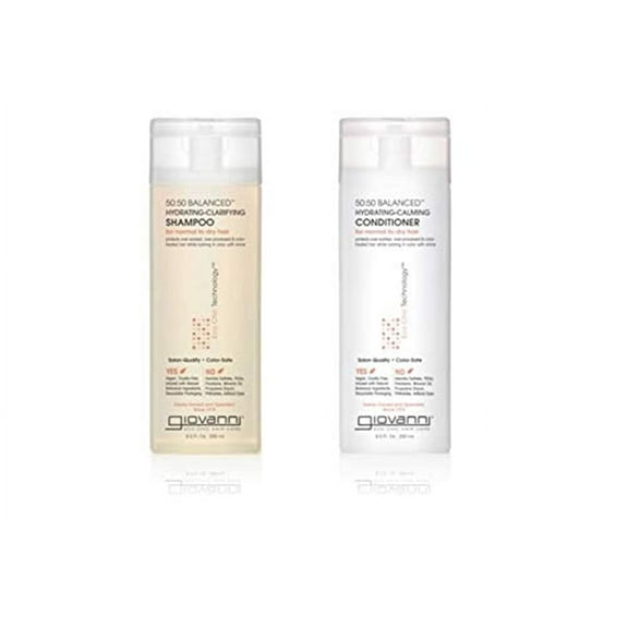 Giovanni 50:50 Balanced Hydrating Clarifying Shampoo & Calming Conditioner Set, 8.5 oz. Leaves Hair Clean & Moisturized, For Over-Processed, Stressed Hair, Aloe, Sulfate Free, Paraben Free, Color Safe