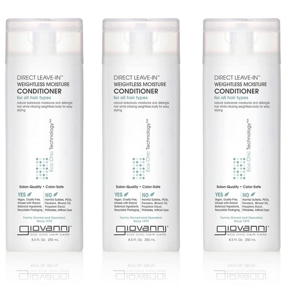 GIOVANNI Direct Leave-In Weightless Moisture Conditioner, 8.5 oz. , Wash & Go, Co Wash, Curls & Wavy Hair, No Parabens, Color Safe (Pack of 3)