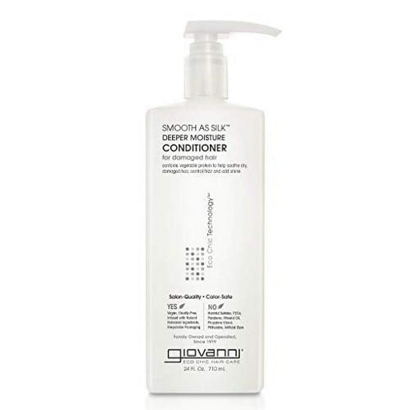 GIOVANNI Smooth As Silk Deeper Moisture Conditioner - Calms Frizz, Adds Moisture, Detangles, Wash & Go, Infused with Natural Botanical Ingredients, Color Safe, Sulfate Free - Apple & Aloe, 24 oz