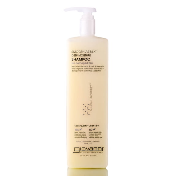 GIOVANNI Smooth as Silk Deep Moisture Shampoo, 33.8 oz. Hydrates and Calms Frizz, Detangles, Wash & Go, Curly & Wavy Hair, Sulfate Free, Paraben Free, Color Safe (Pack of 1)